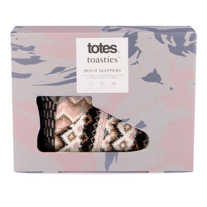 totes toasties® Ladies Patchwork Fairisle Short Boot Slippers Fairisle Extra Image 7